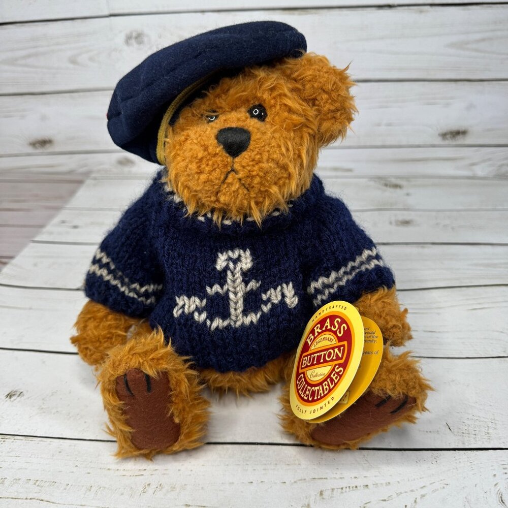 Tango Bear Brass Button Collectables 1997‎ 10" Plush Sailor Sweater Hat Vtg